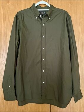 BEAMS Men's Olive Green Button-Down Casual Shirt